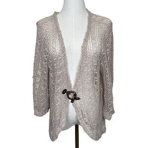 Vintage Toffee Apple Beige Crochet Knit Open Front‎ Cardigan Sweater OS Boho Y2K